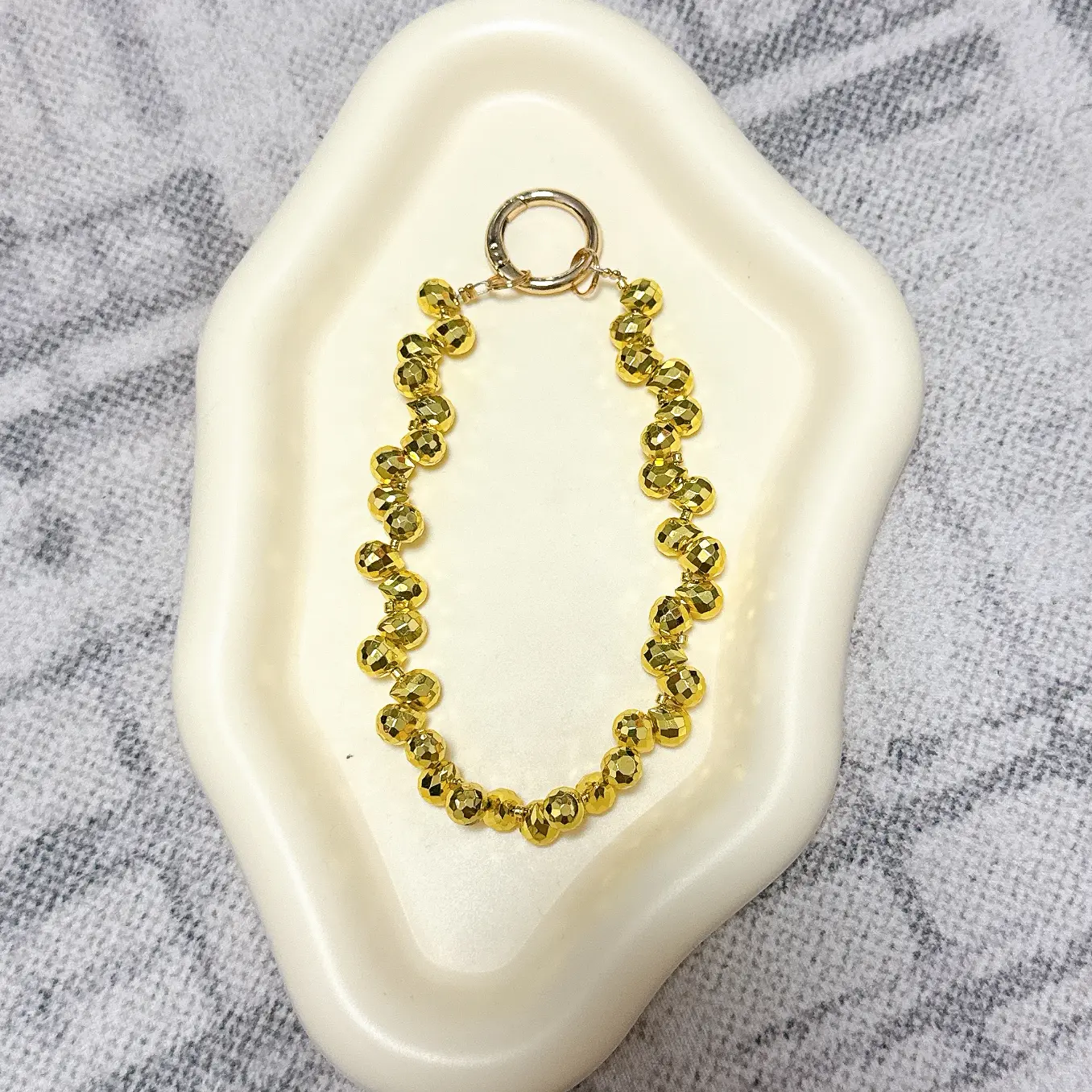 Gold Sparkling Beaded Mobile Phone Charm Strap - Cool & Comfortable, Durable Multi-Use Phone Accessories with Attachment Clip for Teens, Daily Use
