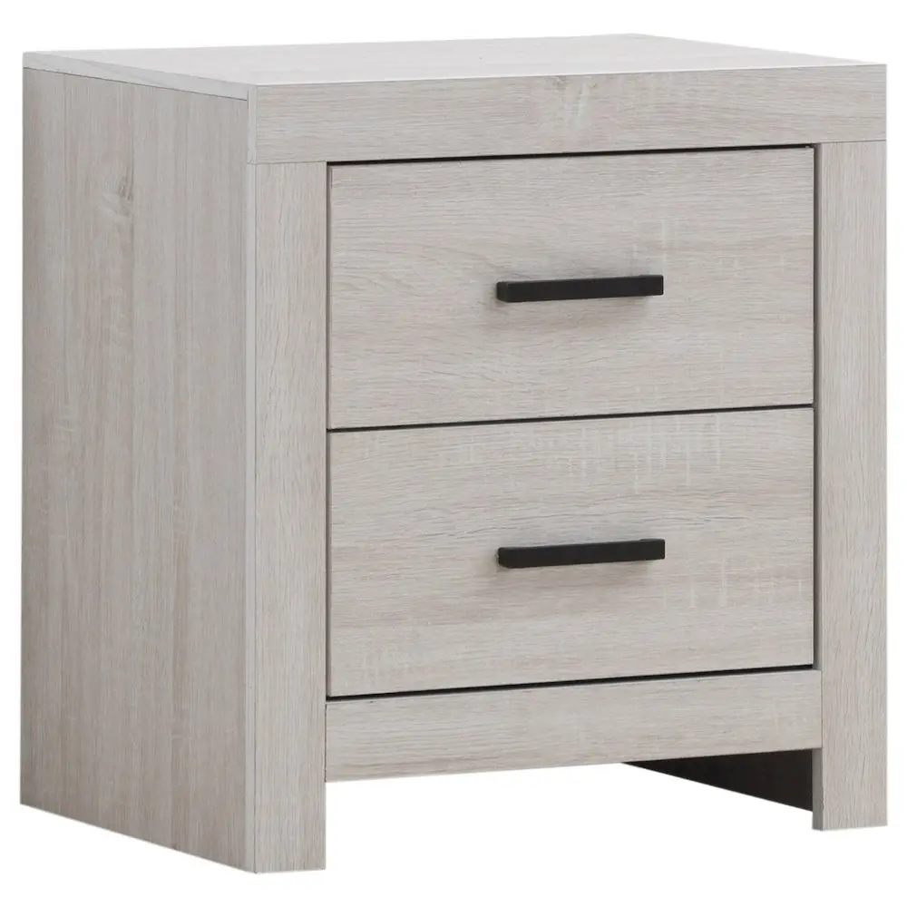 Brantford Dual-Drawer Bedroom Nightstand, Indoor Furniture with Paper Veneer & Slide-Out Drawers, Coastal White, Storage