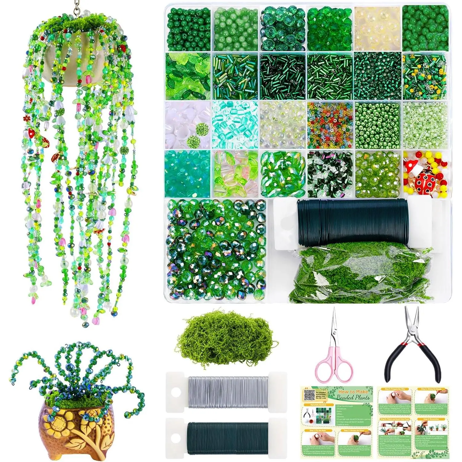 5422 count Beaded  Kit Forever  Kit Green Glass Beads for  Making,Green Beads for Beaded  with Video Tutorials,Forever  Beads Leaf Bead for  Making DIY Craft