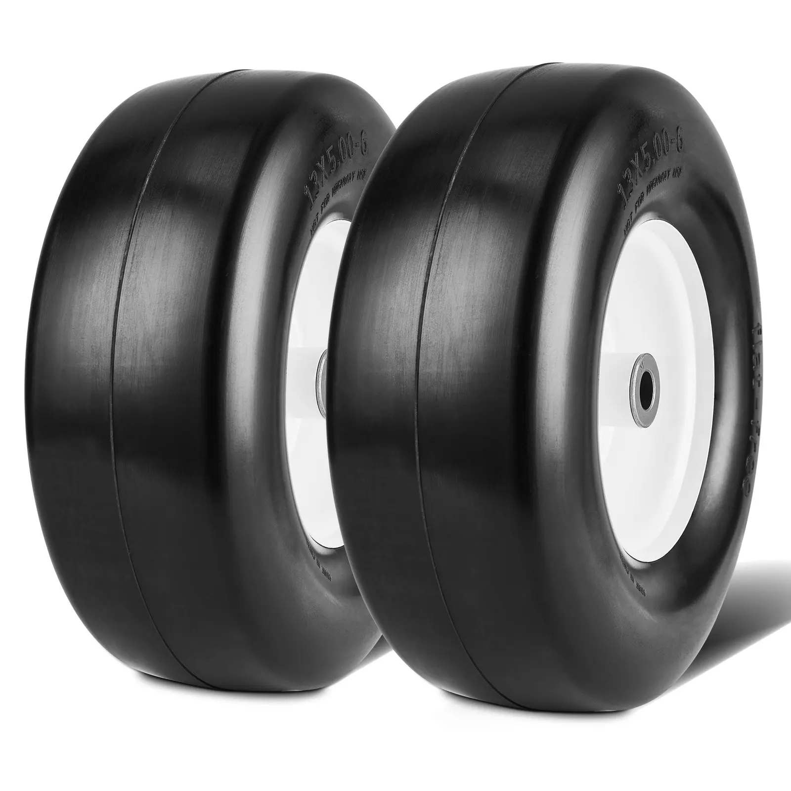 VEVOR 13x5-6" Tubeless Solid Lawn Mower Tires with Rim, 2-Pack Low Maintenance Tire & Wheel Assembly, 3.25"-5.9" Centered Hub, 3/4" Bushing, 20 Additional Fittings for Tractors