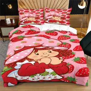 Cute Strawberry Girl Pattern Duvet Cover Set, Soft And Durable Bedding Set, Contains 1 Duvet Cover And 1 Or 2 Pillowcases, No Cotton Core, Suitable For Children And Adults Daily Holiday Birthday Gifts Bedroom Decorations