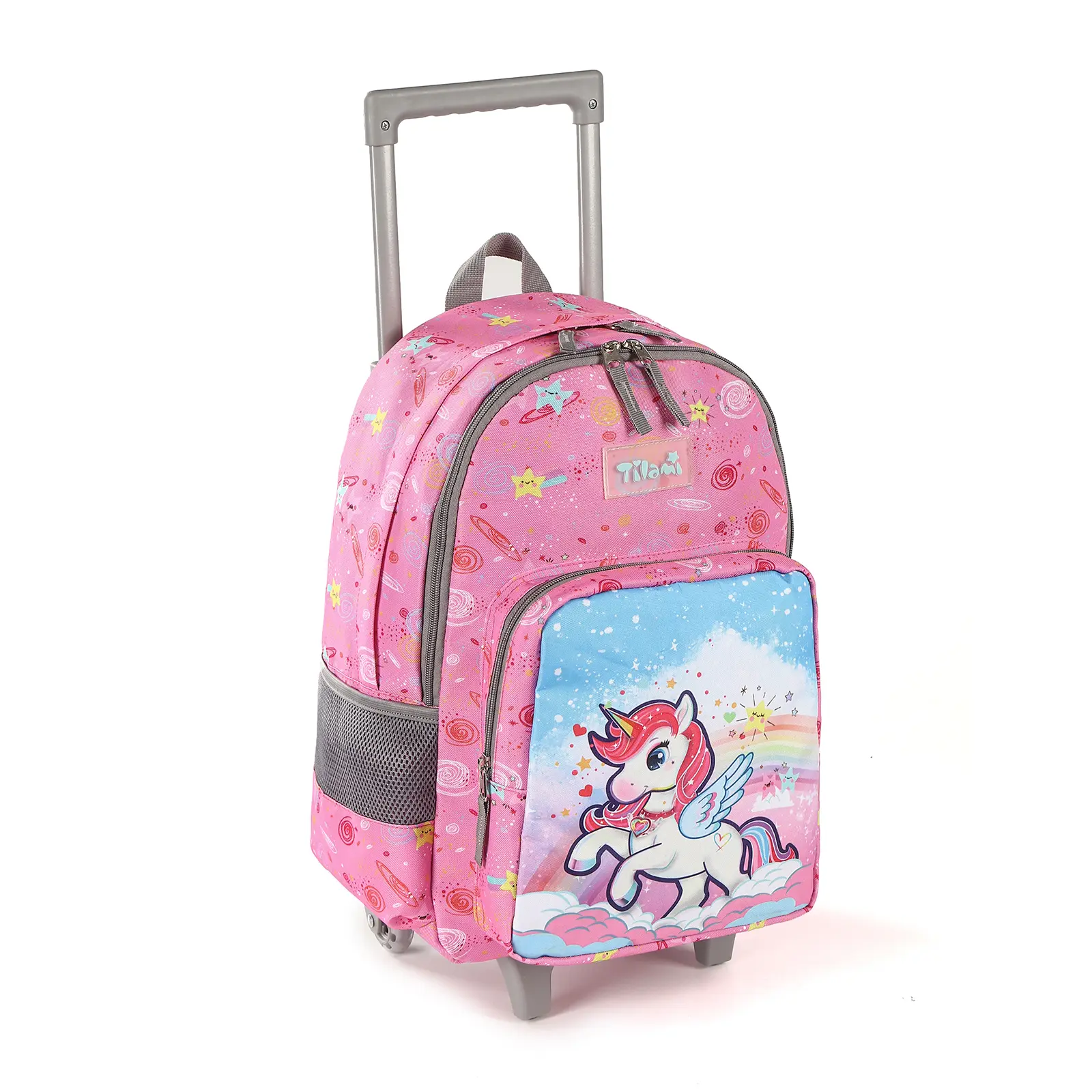 Tilami Rolling Backpack 18 inch Pink Double Handle Wheeled Boys Girls Travel School Luggage Trip Backpack