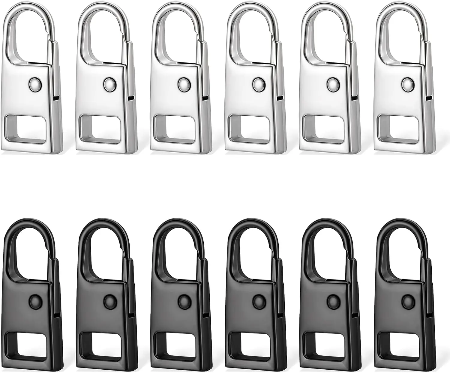 12 PCS Zipper Pull Replacement - Detachable Zipper Pullers Suitcase, Jacket, Luggage, Backpack (Black, Silver)