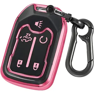 for Chevrolet Key Fob Cover with keychian,TPU Protection Key Case Compatible with GMC Silverado Suburban Tahoe Acadia Sierra Terrain Yukon (Rose Pink, 5 Button)