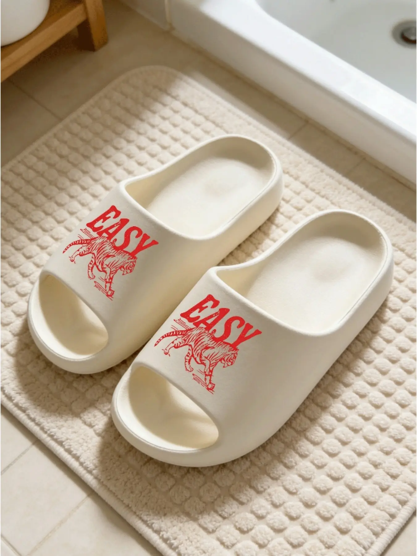 Women's Tiger Print Slippers, Soft Eva Sole, Non-Slip Waterproof, Casual Indoor Use, All Seasons, Comfortable Home Footwear