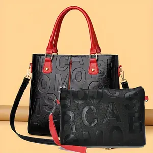 Light luxury letter embossed official document handbag, made of synthetic leather fabric, randomly recessed and cut, suitable for daily travel, commuting, and business trips, with adjustable shoulder straps and moderate capacity Purse