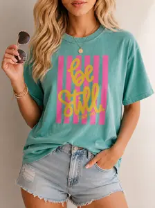 Comfort Colors Be Still Shirt - Love Like Jesus - Girly Pink Stripes T-Shirt - Coquette Aesthetic Faith Clothing - Spring Whimsy Tee