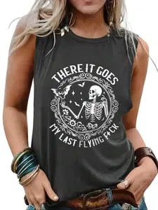 Women's Summer Casual Skull Print Tank Top With Slogan Graphic Tees Women Tops,Funny Sarcastic Gothic Tank,tank top women