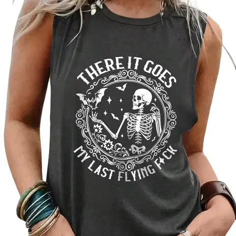 Women's Summer Casual Skull Print Tank Top With Slogan Graphic Tees Women Tops,Funny Sarcastic Gothic Tank,tank top women Halloween