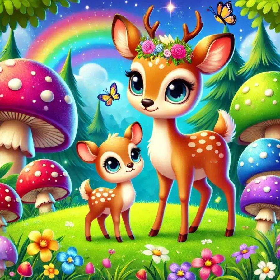 5D DIY Full Drill Round Diamond Painting - Diamond Art Kit with Deer, Mushroom, Rainbow Mosaic, Canvas - DIY Decorative Painting, Home Wall Decor, Suitable for Halloween, Christmas, Birthdays, and Anniversary Gifts, Diamond Painting Kits