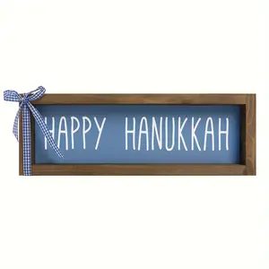 Happy Hanukkah Sign, Wooden Chanukah Decorations For Home, Jewish Holiday Indoor Wall Table Centerpiece Shelf Decor
