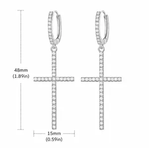 Sparkling Cross Drop Earrings for Women | Dainty Rhinestone Dangle Hoop Earrings Fashion Jewelry