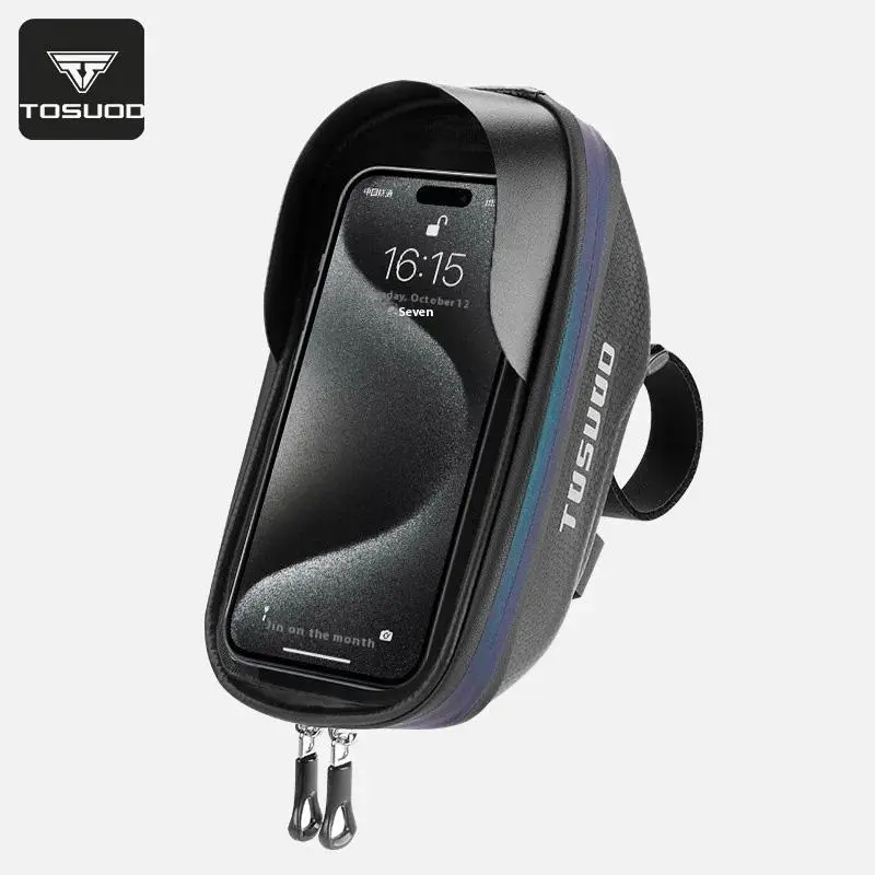 TOSUOD Bike Frame Bag with Phone Holder, Waterproof Top Tube Bicycle Bag with Touch Screen TPU Window, 3D Hard Shell Cycling Storage Bag for GPS Navigation, E-Bike, MTB, Road Bike, Hybrid Bike, Commuter Bike, Daily Riding and Outdoor Cycling
