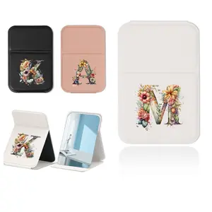 Floral Letter Pattern Makeup Mirror, 1 Count Foldable Cosmetic Mirror with Leather Protect Cover Stand Holder, Travel Accessories, Trifold mirror, Travel Hand Mirror