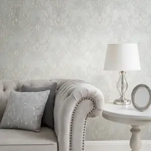 Z34925 Ivory gold metallic faux plaster textured Victorian floral damask Wallpaper roll