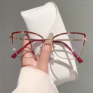 1 pair of women's new full-frame butterfly glasses, exquisite light luxury metal frames, retro and simple white glasses, trendy and popular glasses, suitable for daily and banquet decoration