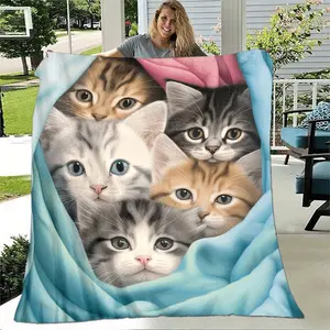 1pc Cozy Warm Kitten Lightweight Flannel Throw Blanket - Soft, Thin, Perfect for Sofa, Bed, Travel, Camping, Living Room, Office, Couch, Chair, and Bed