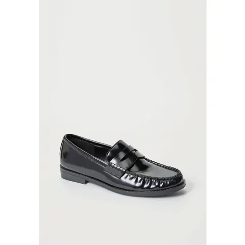 JUSTFAB Women's Chic Eco Leather Loafers - Low Heel Flats, Formal Casual Flats, 1-in Heel, Round Toe Slip-On Footwear, Affordable Shoes for Women, Black Slip-On Shoes for Office & Daily Commuting