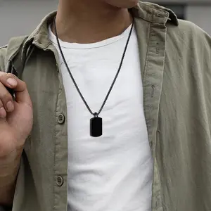 Vnox Small Thick Stainless Steel Military Dog Tag Necklaces for Men, Black-Silver Chain Jewelry Necklaces, Collar Pendant Gift for Him