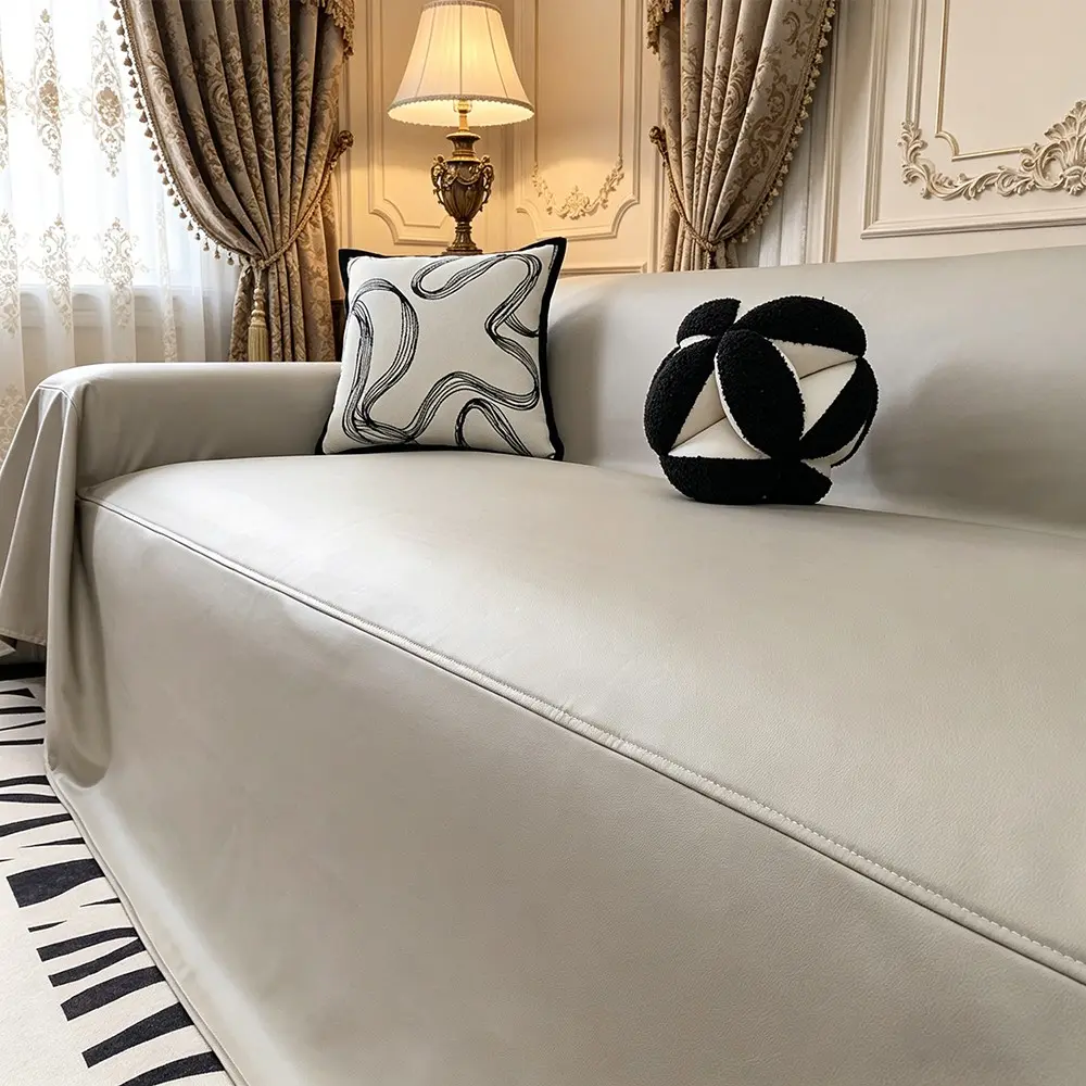 Luxury PU Leather Sofa Protector, Anti-Slip Durable Dustproof Pet-Friendly, All-Season Breathable, Multiple Sizes
