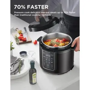 12-in-1 Electric Pressure Cooker, 6 Qt, Stainless Steel, Multi-Cooker with Presets for Rice, Soup, Slow Cook &