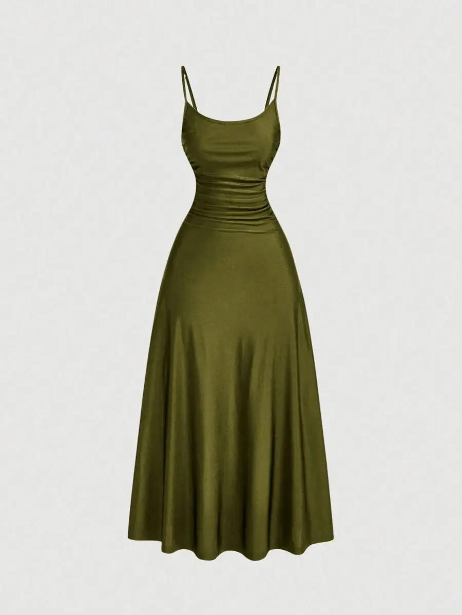SLAYDIVA Waist Ruched Swing Slip Dress,Summer Dresses For Women,Tea Party Dress