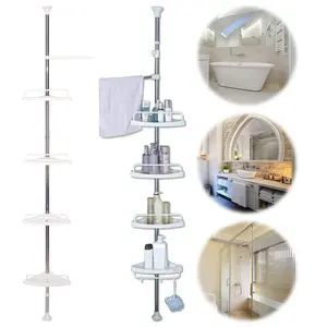Shower Caddy Organizer Shelf Adjustable 4 Trays Telescopic Shower Rack No Drilling Corner Bathroom Organizer Shower Corner Stand