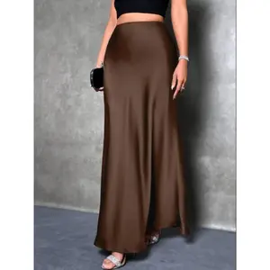 Elegant High-Waisted Mermaid Long Skirt with a Silky Draped Effect, Slimming Solid-Color Fashion Skirt with Glossy Design