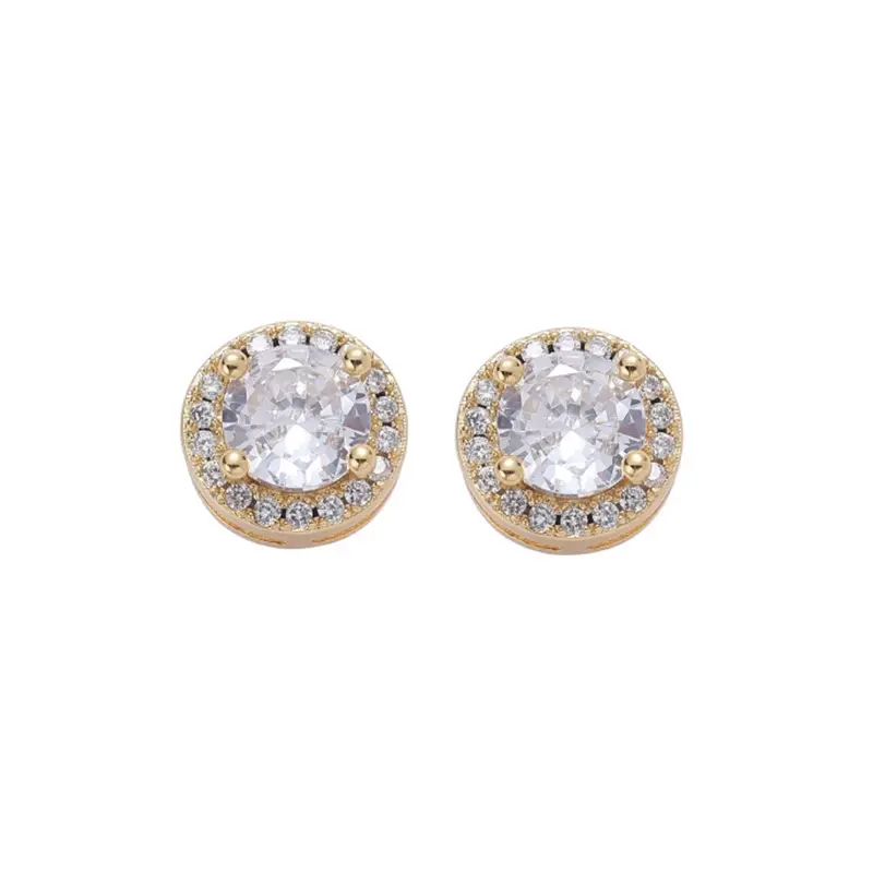 2026 New Year Gift Gold-Plated Silver Solitaire Dainty Earrings - Unisex Costume Jewelry with High-Shine Diamond Stone Accents, Sparkling Party Earrings for Women, Diamond Stone Earrings