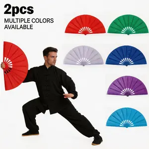 2 Pcs Colorful Kung Fu Sound Fans, 10 Inch Chinese Dance Plastic Fan, Martial Arts Performance Tai Chi Dual-Sided Folding Fan
