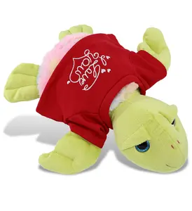 DOLLIBU 10" Rainbow Green Sea Turtle Stuffed Toy - Super-Soft Polyester Plush, Embroidered Red Shirt with "I Love You" Message