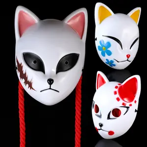 Japanese Manga Fox Mask, Funny Halloween Party Plastic Cosplay Mask, Flower Design, Suitable Custom Props for Comic Shows