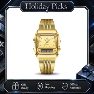 LIEBIG Women's 34.5mm Oval Analog-Digital Quartz Couple Watch, Roman Retro Look, Steel Strap, Alloy Build, Dual System Dual Time Zone, 30M - 50M Waterproof, Scratch-Resistant, Alarm & Timing, Comfortable Flexible Day-Wear Watches for Women, Durable Quartz