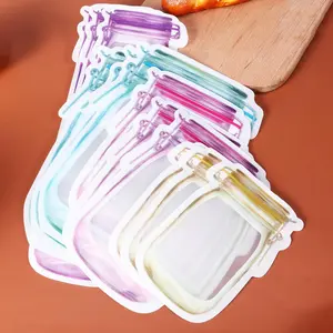 Random Color Mason Jar Design Ziplock Bag, 12pcs Reusable Airtight Food Storage Bag, Reusable Zipper Lock Food Storage Bags, Summer Fathers Day Gift
