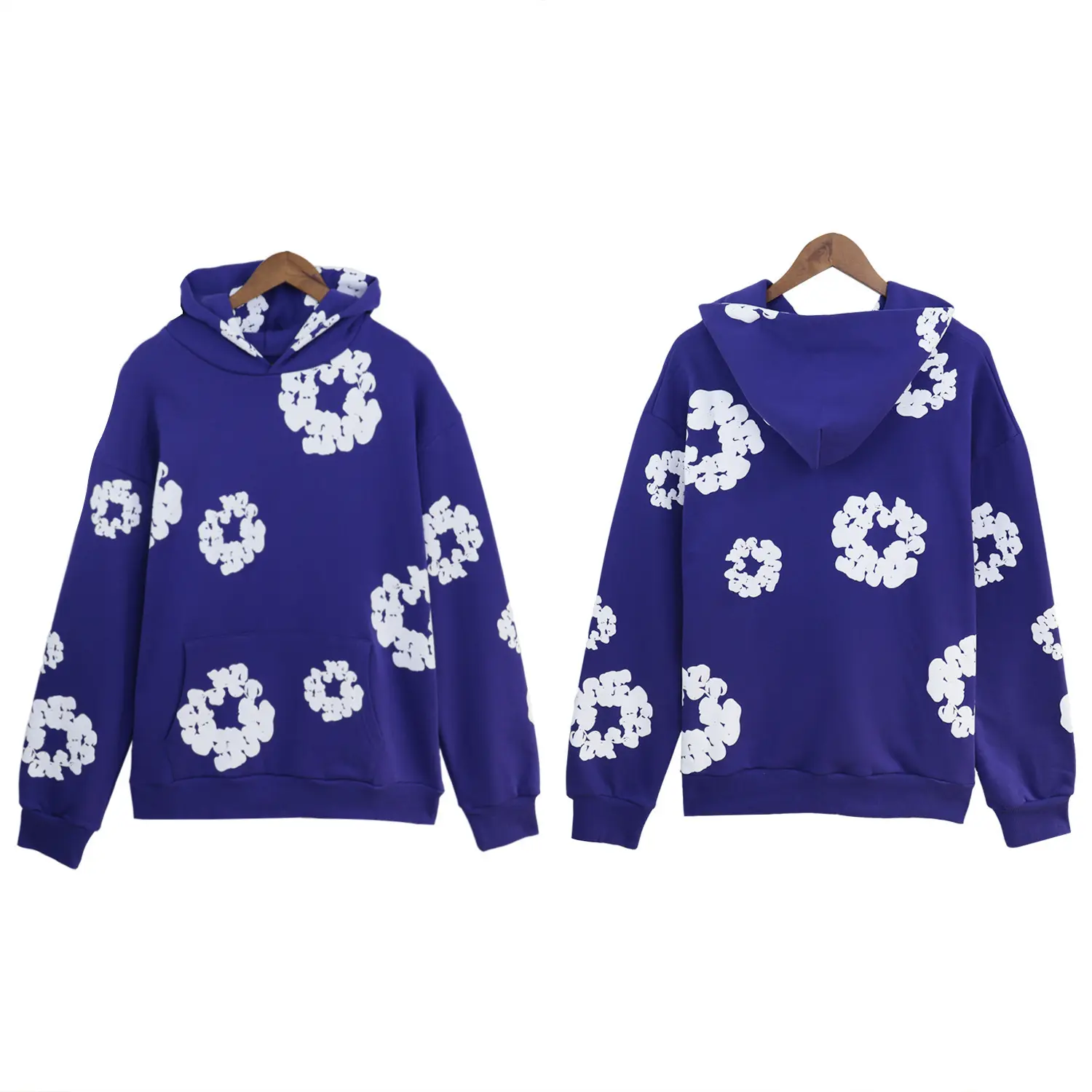Deep blue hoodie (white floral wreath)