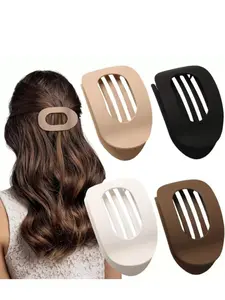 4pcs Vintage Simple Hollow Hair Clips, Flat Claw Clips, Anti-Slip Square & Curved Design, Suitable for Long Thick Hair, Daily Commute Essential, Cute Hair Accessories