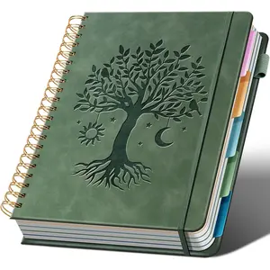 Hardcover Spiral Notebook 8.5" x 11" with 5 Removable Dividers 300 Pages Leather 5 Subject Notebook College Ruled 100GSM Large Spiral Notebooks for Work Thick Lined Journal for Women, Green