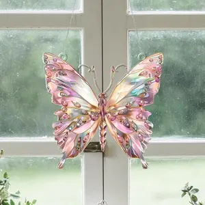 Crystal Butterfly Acrylic Window Hanging, Pink Iridescent Acrylic Decor, Rainbow Light Catcher, Sparkling Gift for Butterfly Lovers