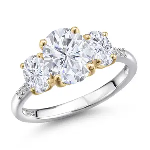 Gem Stone King 925 Silver and 10K Yellow Gold White Moissanite and Lab Grown Diamond Engagement Ring For Women | 3.16 Cttw | Oval 9X7MM | Birthstone