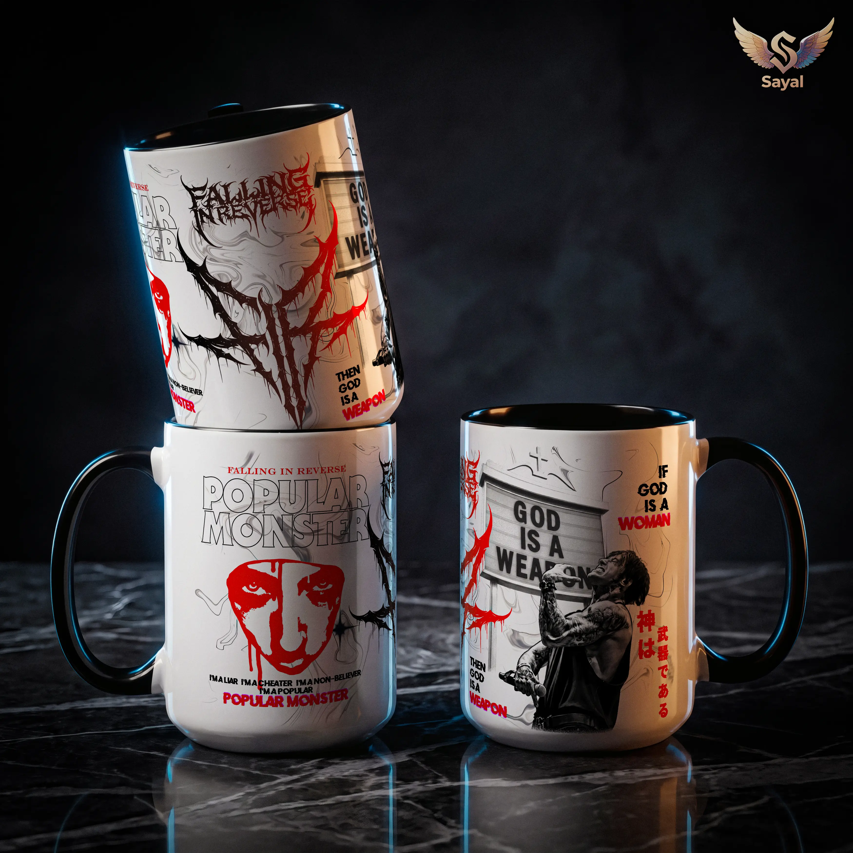 Falling In Reverse Ronnie Radke 15oz 11oz Ceramic Coffee Mug Black Handle God Is A Weapon Rock Band Merch For Music Fans Drinkware Tumbler Insulated Cup Reuse Washable Reusable