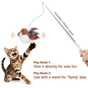 Potaroma Flapping Bird Cat Toy, Lifelike Bird Chirping Sound, Touch-Activated Safe Kitten Toy Rechargeable Hangable, Interactive & Durable Cat Exercise Toys
