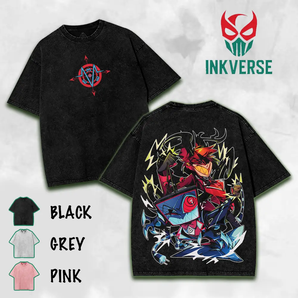 Radiostatic VOX x ALASTOR Hazbin Hotel Wash T-Shirt,Hoodie,Sweatshirt Hazbin Washed Shirt, Comic Shirt, TV Show Shirt graphic tees Menswear Top Cotton Fabric lover streetwear