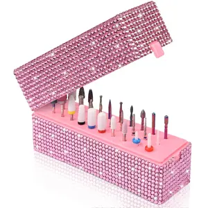 Nail Drill Bits Holder Box: 30 Holes Rhinestone Drill bit Holder Nail tech for Nail Drill bits Storage Dustproof Stand Displayer Organizer Case for Manicure Tools(Note: Drill bits not Included) Pink