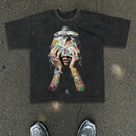 Unisex's Cartoon Face Print Round Neck Graphic Tee, Vintage Trendy Streetwear Casual Short Sleeve T-shirt for Daily Wear, Ladies All Seasons Clothes, Casual Tops