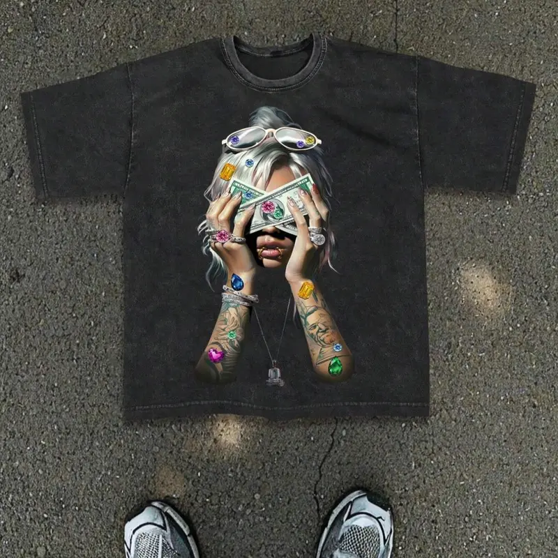 Unisex's Cartoon Face Print Round Neck Graphic Tee, Vintage Trendy Streetwear Casual Short Sleeve T-shirt for Daily Wear, Ladies All Seasons Clothes, Casual Tops
