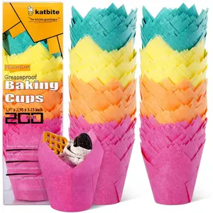 Katbite Tulip Cupcake Liners 200PCS, Muffin Liners Baking Cups, Cupcake Wrapper for Party, Wedding, Birthday, Colourful Cupcake Liners Standard Size katbite