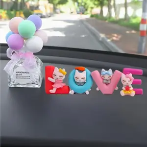 Cute Love Theme Cat Car Dashboard Decor Set, Home Decoration, Mini Landscape Ornaments, Couple Gift, Multi-Purpose Use, Car Accessories
