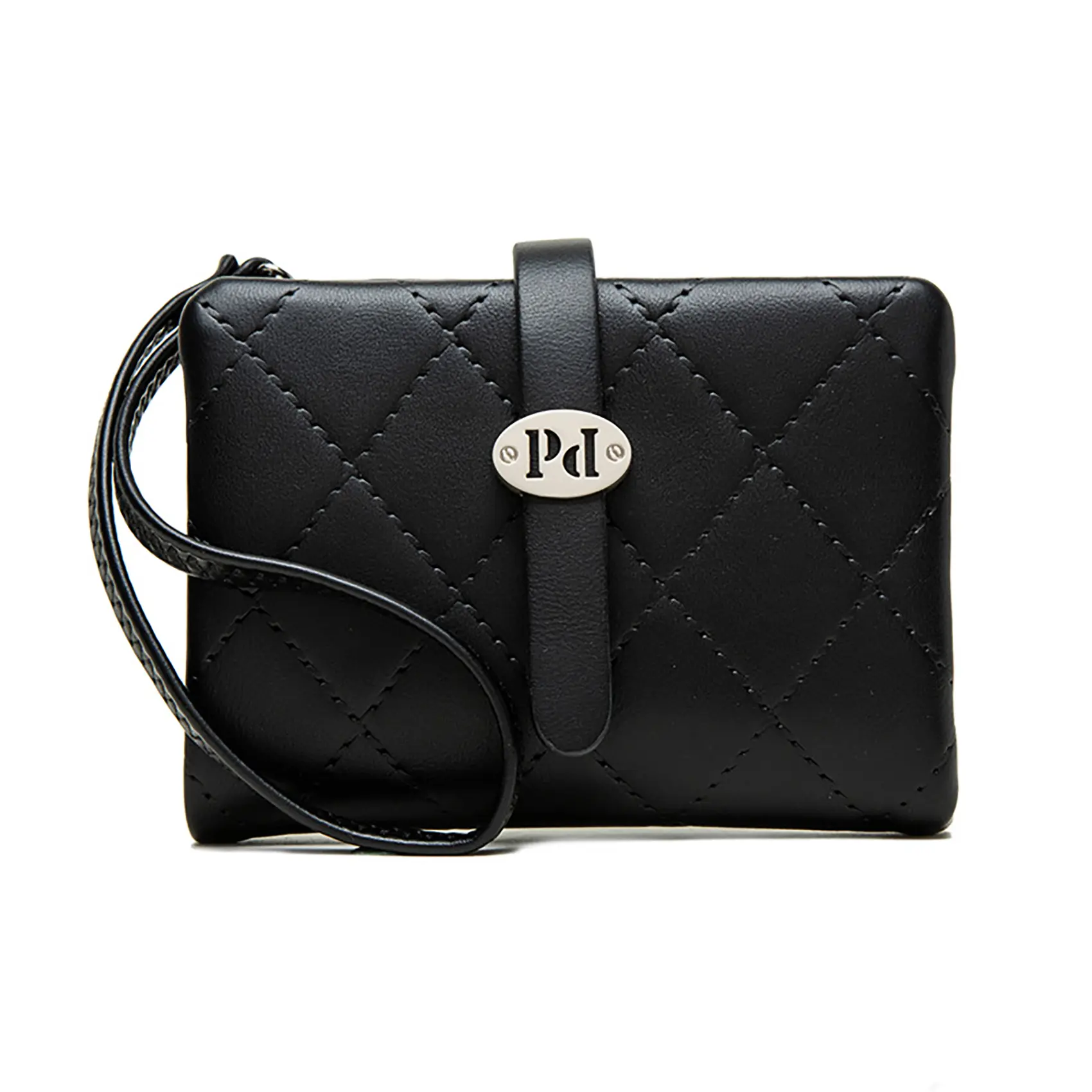 Women's Preppy Black Quilted Rectangular Wristlet Wallet - Non-Bulky Small Zipper Coin Purse Card Holder - Holiday Gift for Women, Everyday Carry