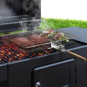 Sorbus Heavy Duty Large Stainless Steel Barbecue Grilling Basket Set of 1 & 2 for Outdoor Cooking Portable Charcoal Ceramic Handles Meat Grilling Basket