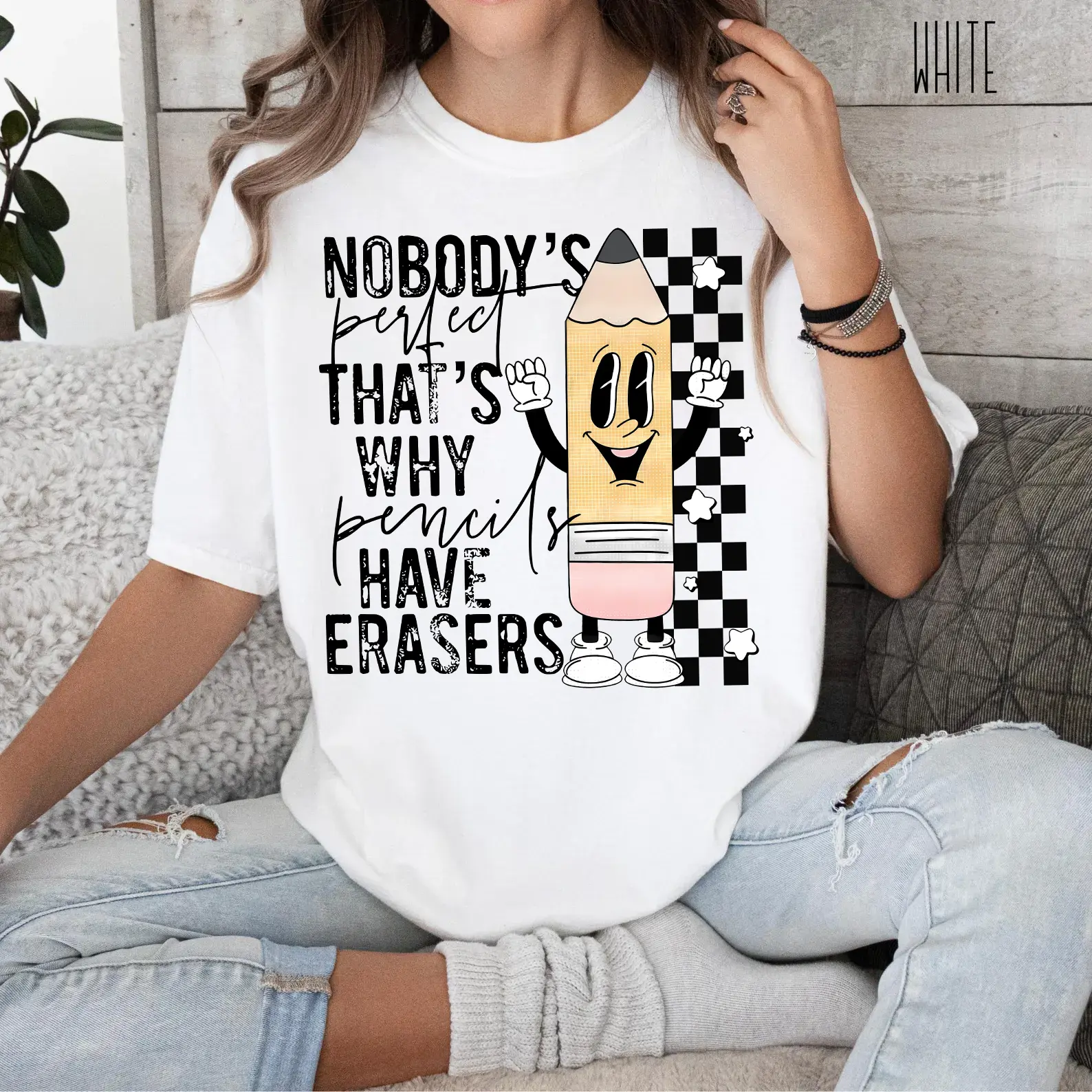 Teacher Pencil Shirt, Nobody’s Perfect That’s Why Pencils Have Erasers T-Shirt, 1st Day Of School Shirt, Teacher Appreciation, Teacher Shirt